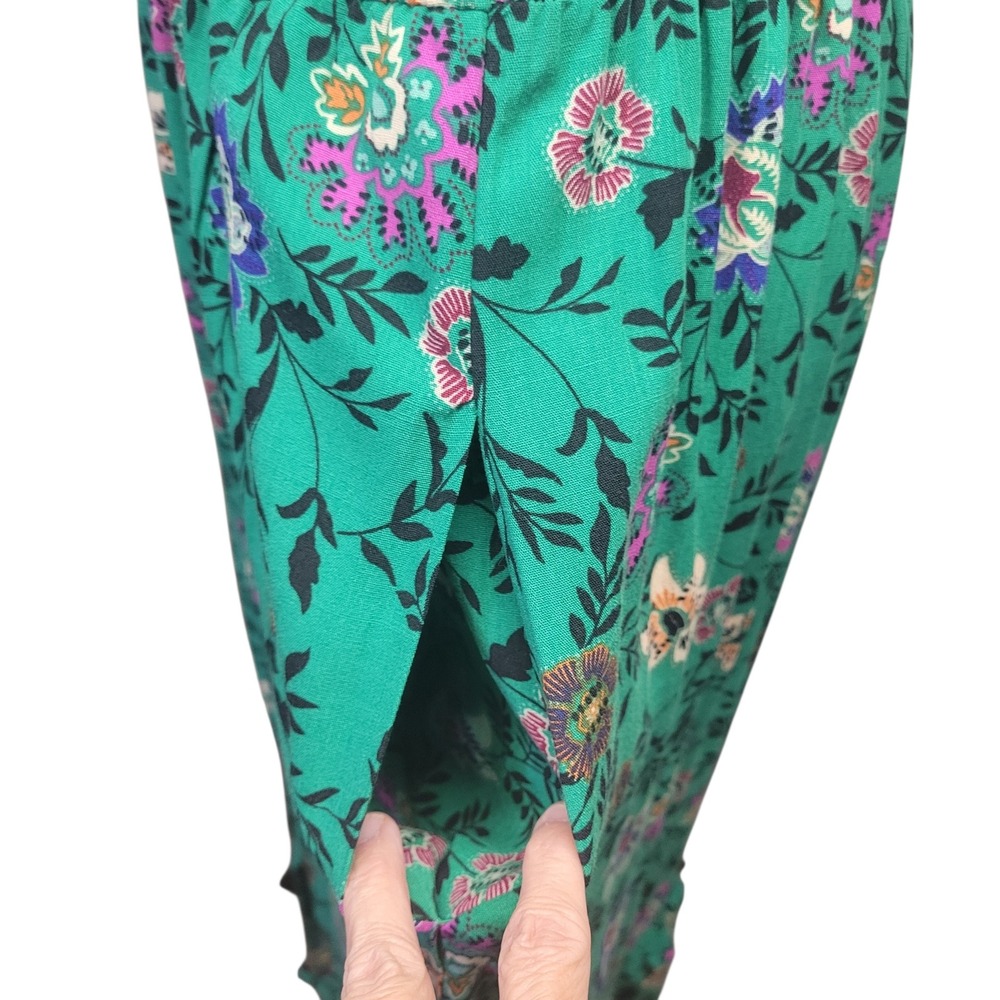 Knox Rose Green Floral One Shoulder Smocked Maxi Dress Boho Tiered Pocket. Sz lg - Picture 7 of 8